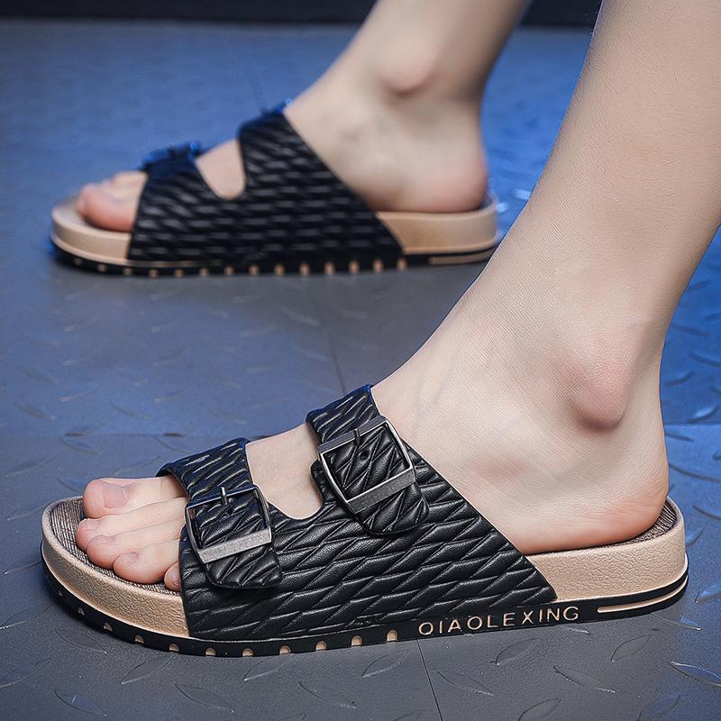 

Модные простые мужские пляжные туфли с пряжкой, модные повседневные удобные мягкие эластичные тапочки, износостойкие амортизирующие нескользящие тапочки 44 чёрный