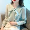New Fashion Long Sleeve Bow Collar Ruffles Chiffon Blouse Shirt Women Tops J398