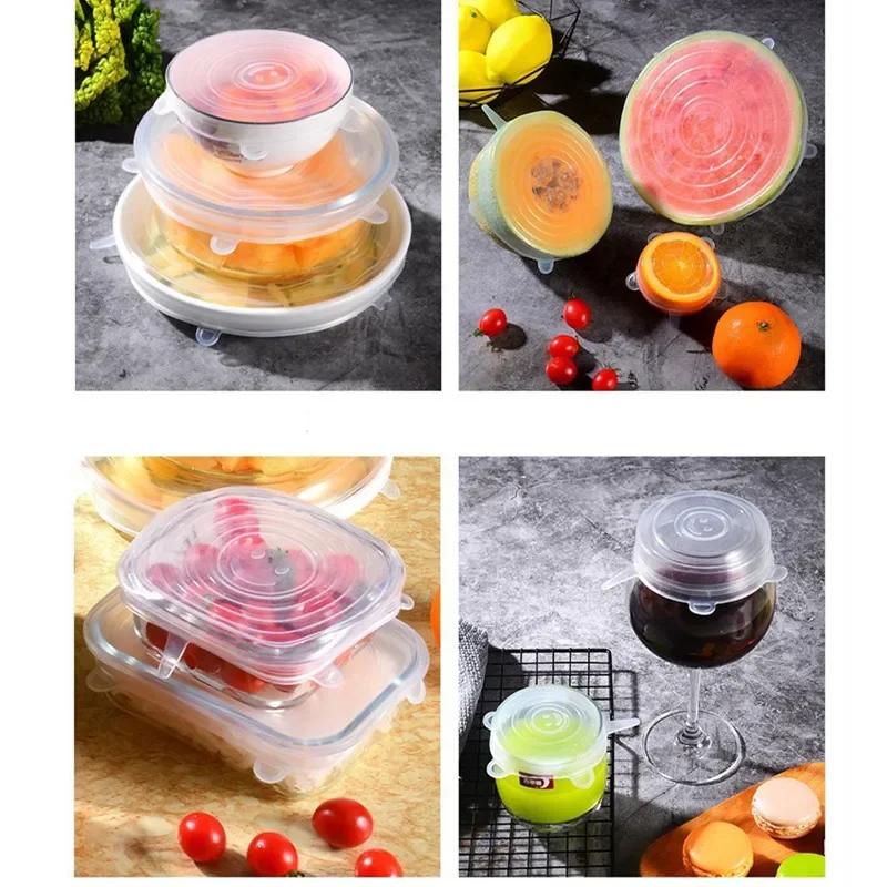 Container For Kitchen Storage Organization Adaptive Food Cover Dishes Adjustable Elastic Silicone Caps Refrigerator Plastic Home