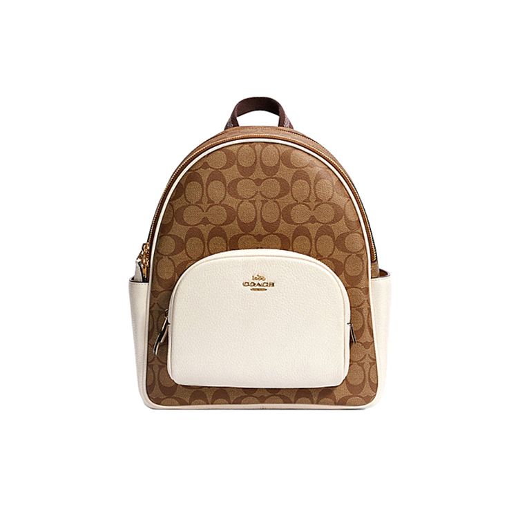 

Coach Court 27 Color Block Monogram Print Zipper Canvas And Leather Backpack Medium Women backpack White Brown 5671-IMDJ8 Gift Box Sets (Basic Set+Black Box)
