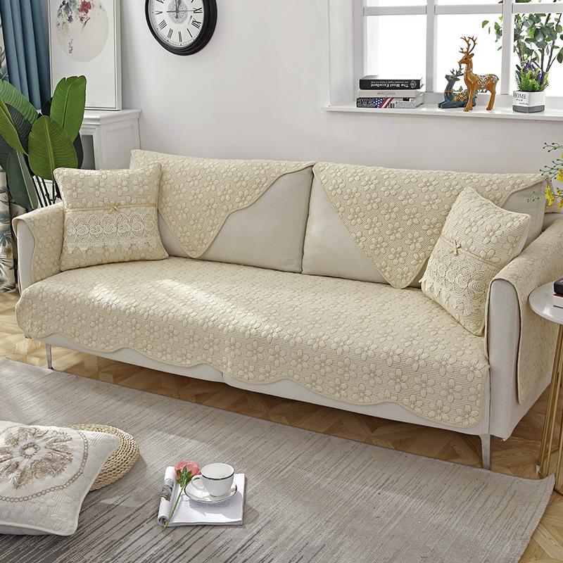 Pure Cotton Sofa Cushion for All Seasons, Cotton Fabric Non-slip Cushion Cover, Simple Modern Set Cover, Seat Cushion All-inclusive