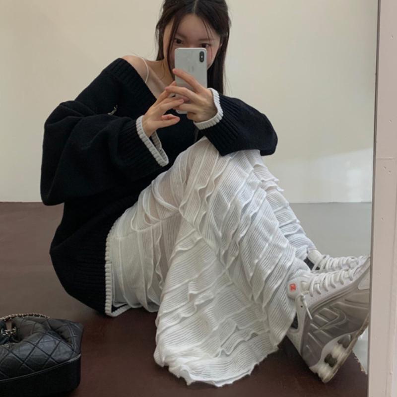 2026 Korean Chic Slit Ruffle Fishtail Long Skirt - Women s Spring/Autumn Collection One Size белый