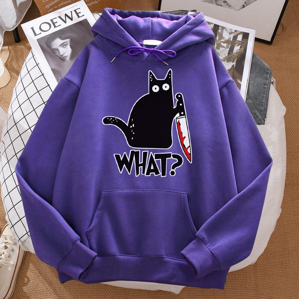 That Cute Little Black Cat Is Holding a High-quality Casual Hoodie with Knife Pattern Printed Men's Hoodie