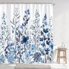 Simple Watercolour Floral Shower Curtain Blue Flower Yellow Grey Botanical Flower Polyester Fabric Shower Curtain Bathroom Decor