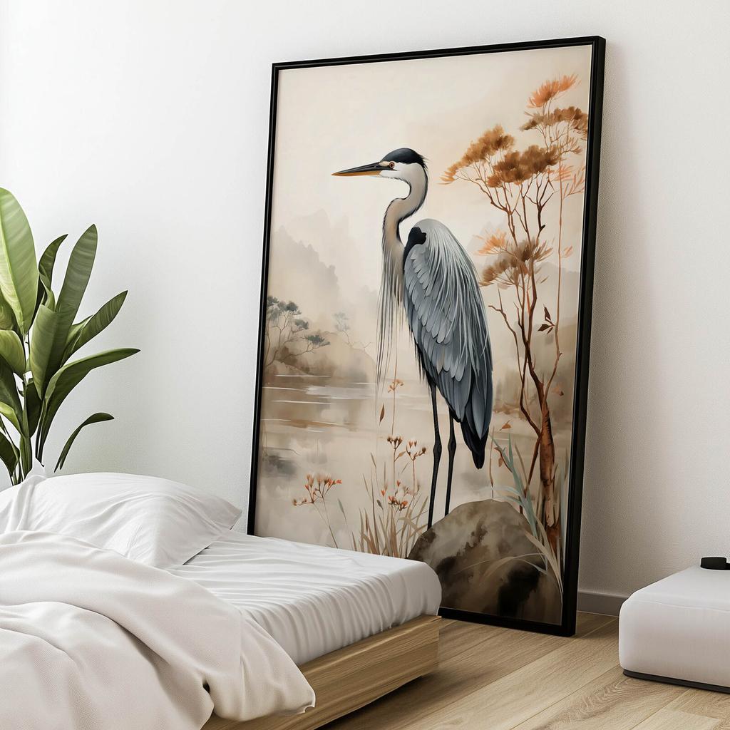 Spacer Nad Mglistym Jeziorem Spacer Nad Mglistym Jeziorem, 70X100 Cm, Rama Drewniana Ciemny Brąz, Papier Matowy 230 Gsm
