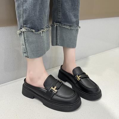 Women Shoes Muller Shoes 2024 Spring New Fashion Metal Decoration Baotou Slippers Women Low Heel Round Toe Casual Slippers Women