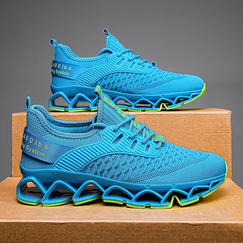 

Новые мужские кроссовки для бега на шнуровке, для джоггинга, повседневные, с лезвиями, лоферы для ходьбы, брендовые модные дышащие кроссовки для активного отдыха, удобные 39 синий