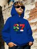 67" Seven Number Boys' Hooded Sweatshirt, Casual Daily Wear, Home and Outdoor, Fashion Print,t Gift for Kids