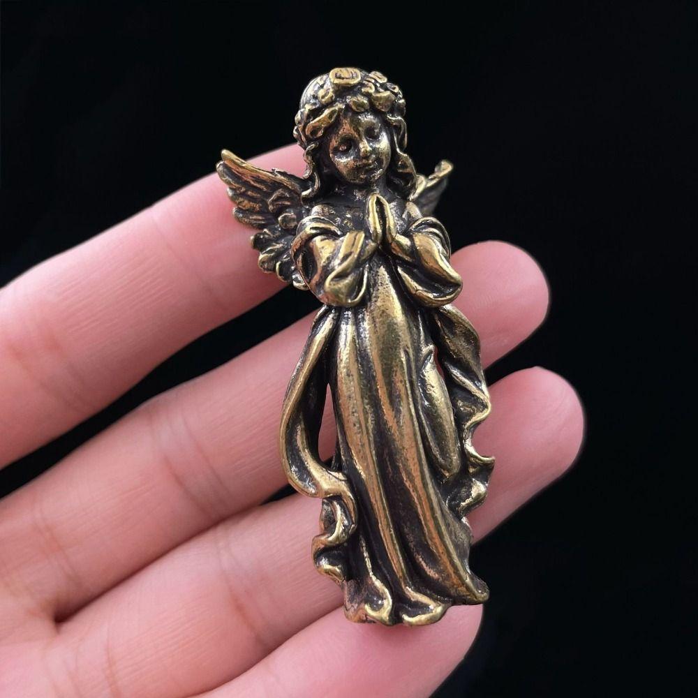 Cute Brass Angel Cupid Statue Lucky Vintage Angel Cupid Miniature Figurines Handmade Copper Guardian Angel Figurines