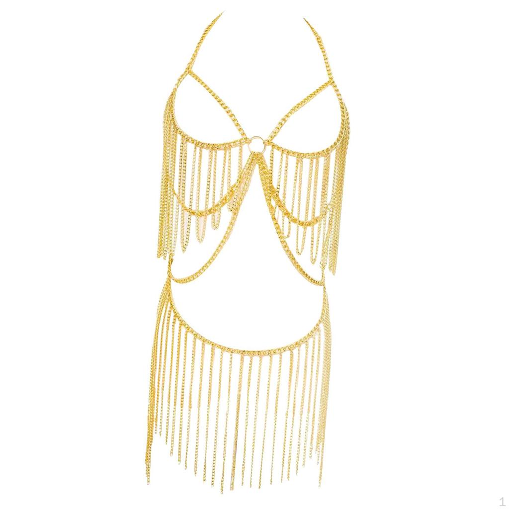 Lady Women Bra Swimsuit Chain Fringed Dangle Statement