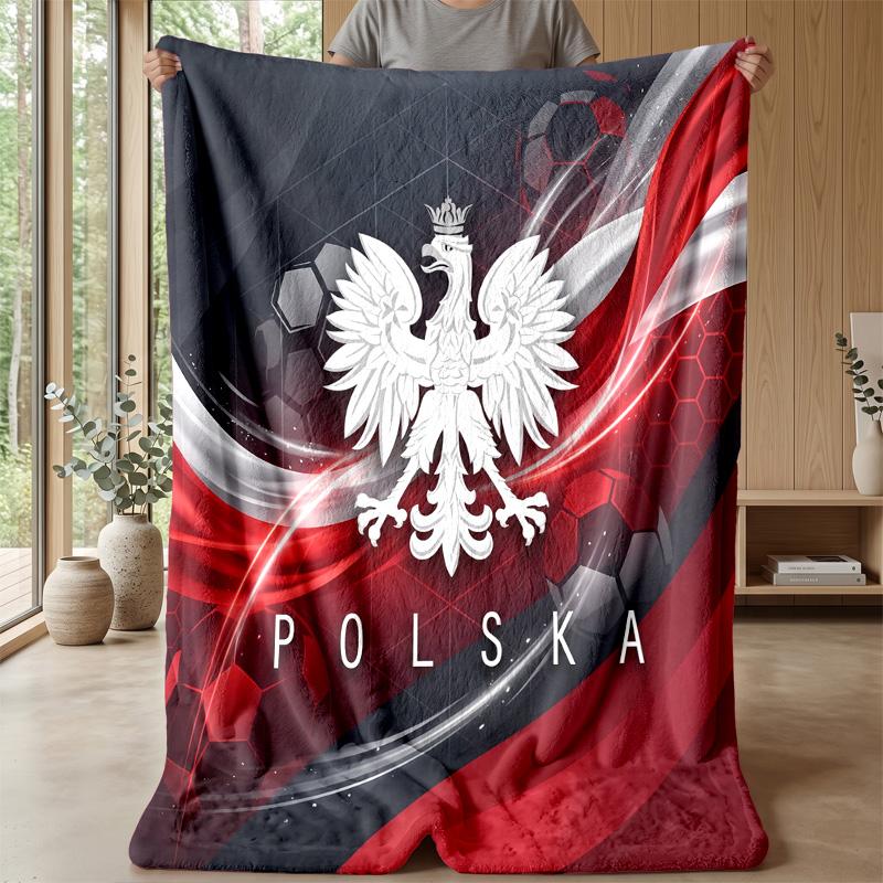 Poland Football Printed Flannel Blanket Skin Friendly Warm Decorative Throw for Indoor Couch Bed Daily Use