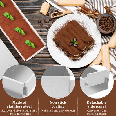 Forma de tiramisu de aço inoxidável/acrílico com tampa, pote antiaderente para cheesecake, pote retangular para bolo, painel lateral removível