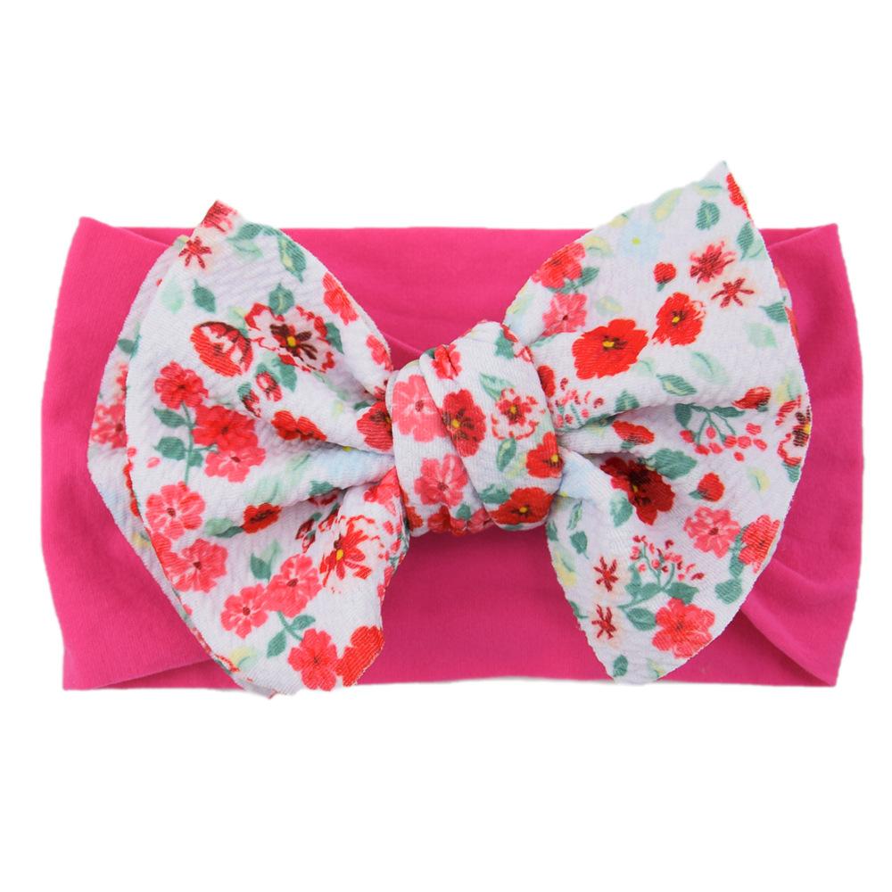 Children'S Printed Large Bow Nylon Headband Soft Elastic Hair Accessories Baby Headgear Baby Stockings Headband