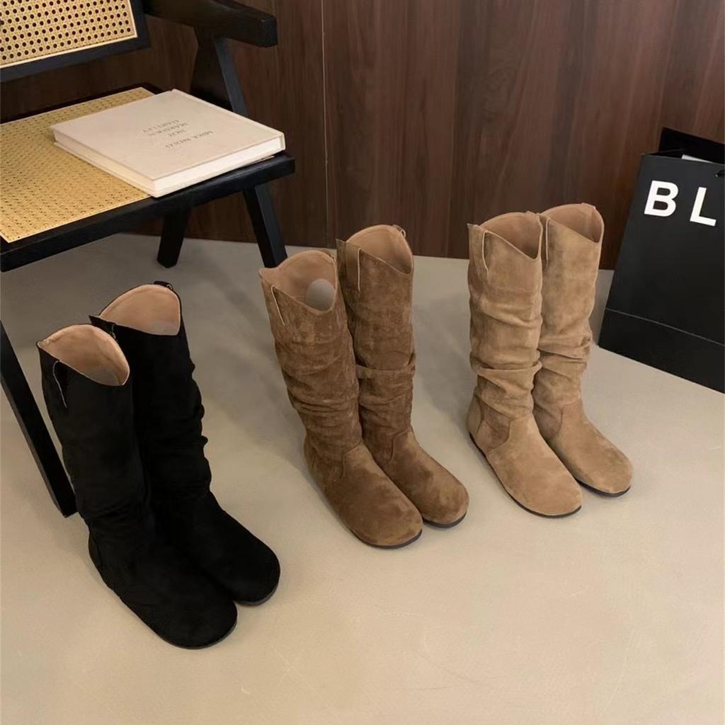 Mushroom glutinous waxy same inner height-increasing suede piling boots boots women's boots 2025 autumn and winter V-mouth thin boots