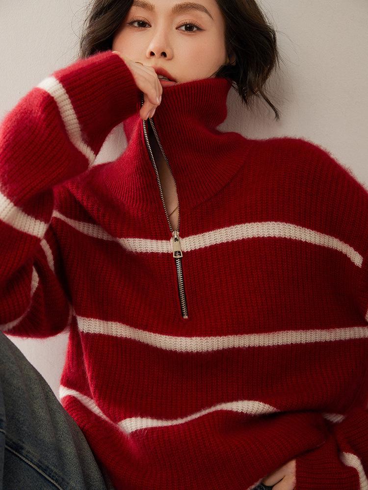 Women's Thickened Cashmere POLO Sweater - Light Luxury, Soft Knit, Loose Fit for Autumn/Winter