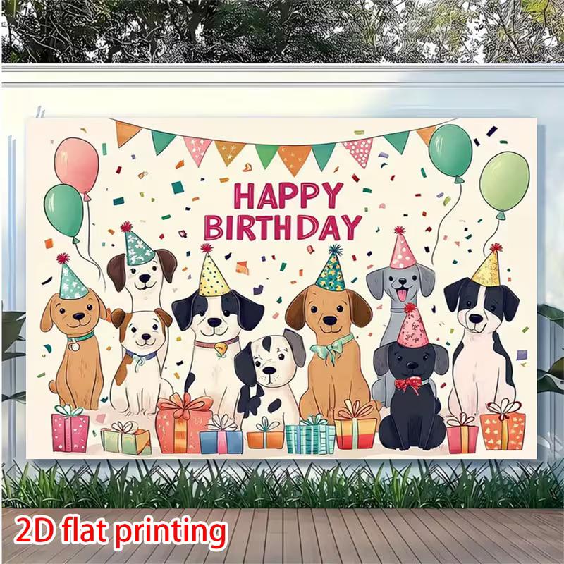 2D Dog Themed Happy Birthday Backdrop, Puppy Party Confetti Background