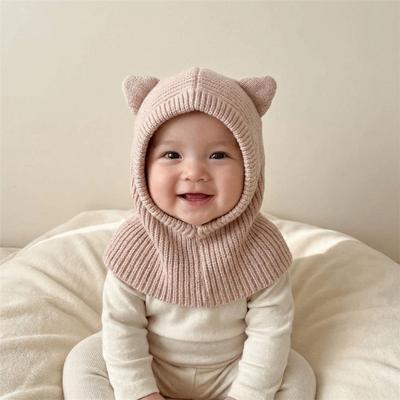Solid Color Knitted Balaclava Hat Hood Children Windproof Cap Soft Winter Ear Protection Cap  Boy