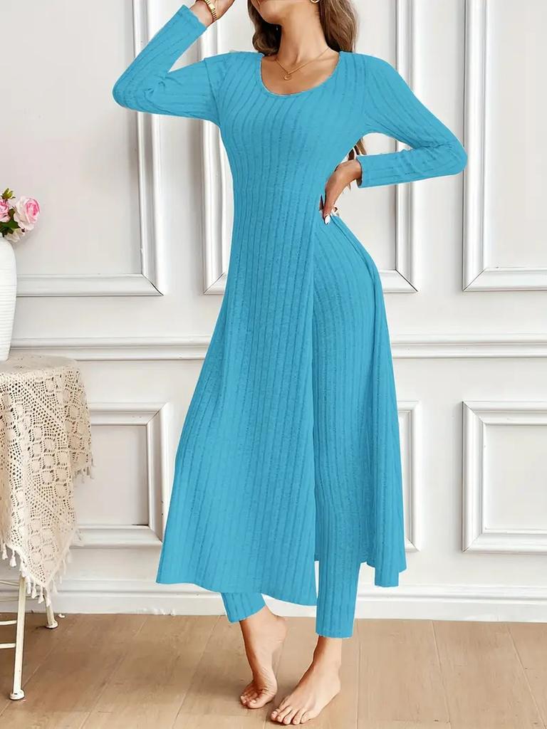 New Design Crew Neck Ruffled Long Sleeve Set 2 Pieces Spring Set