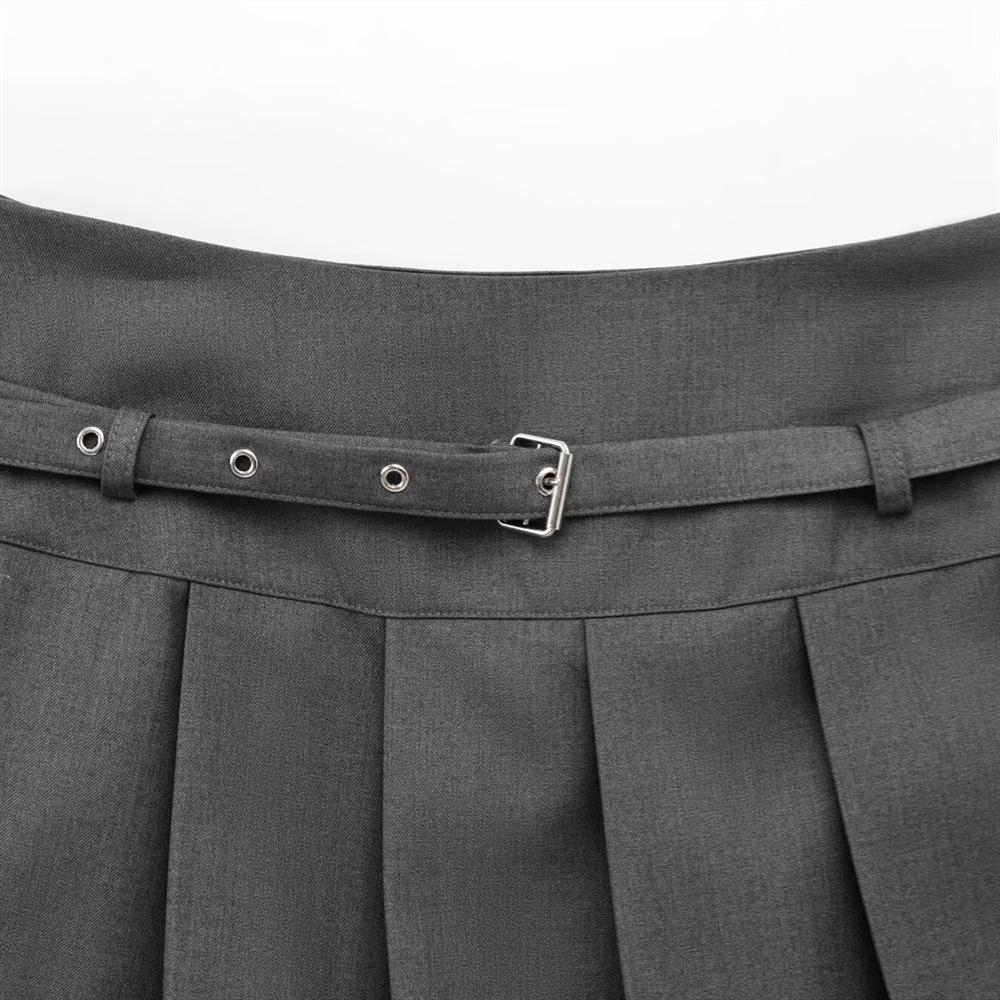 Frühling 2025 Damenmode: Schlanker Minirock mit hoher Taille und Falten, mit Gürteldetail