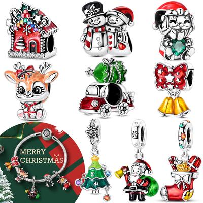 Christmas Series Santa Claus Sock Gift Pendant Snowflake Deer Bead Fit Bracelet Originalcopper Diy Set Women Jewelry Set