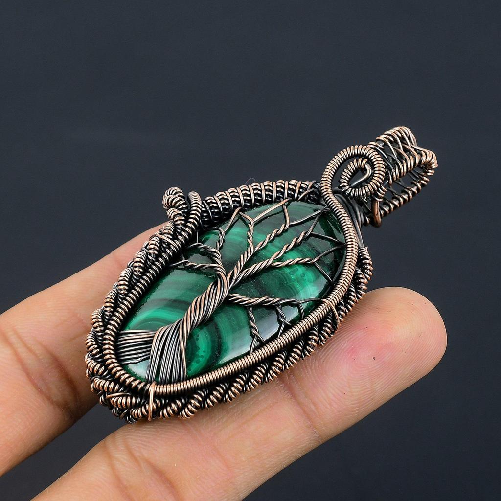 Malachite Pendant, 999 Copper Wire Wrapped  Pendant Jewelry. Gift For Women Handmade Pendant Gemstone Jewelry