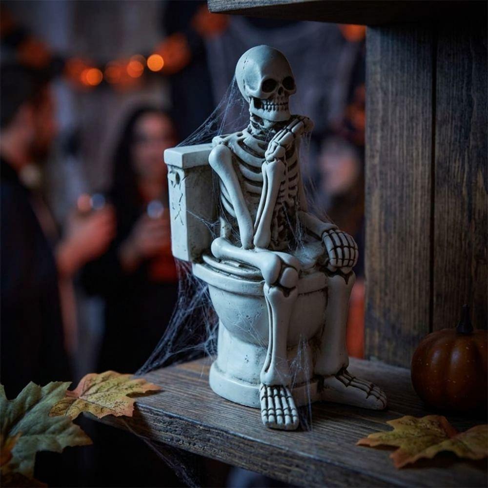 Vintage Halloween Skeleton Statue Resin Mini Toilet Skeleton Sculpture Desktop Decor