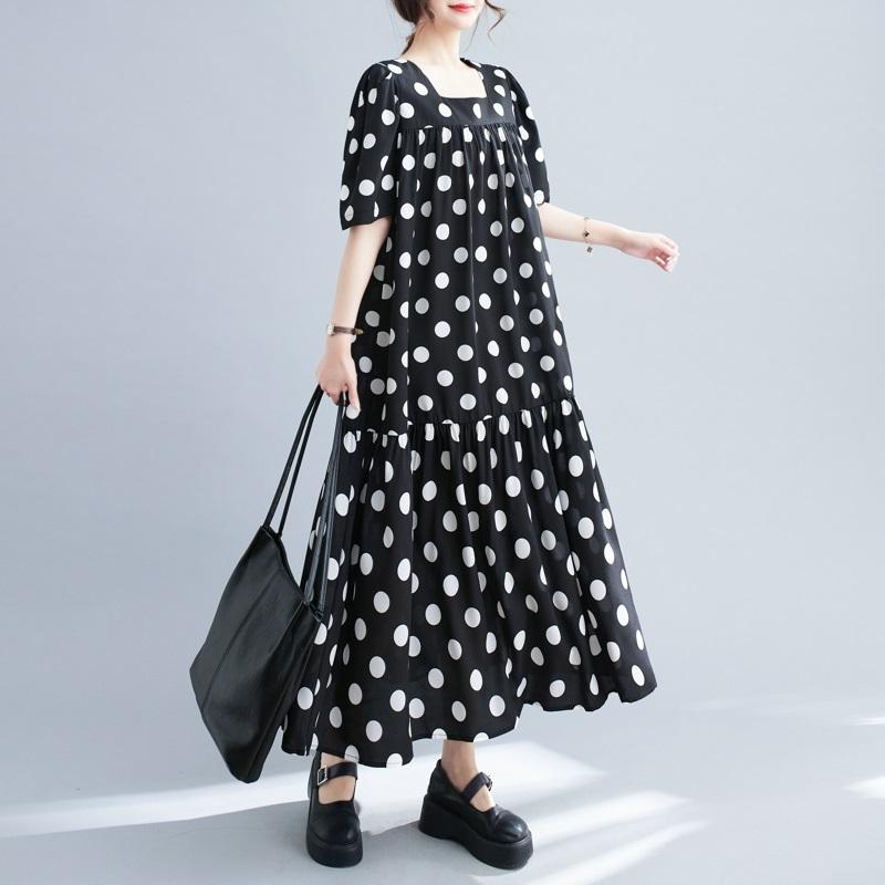 Kurzärmlig Übergröße Vintage Punkt Neu in Kleider für Frauen lässig locker langes Sommerkleid