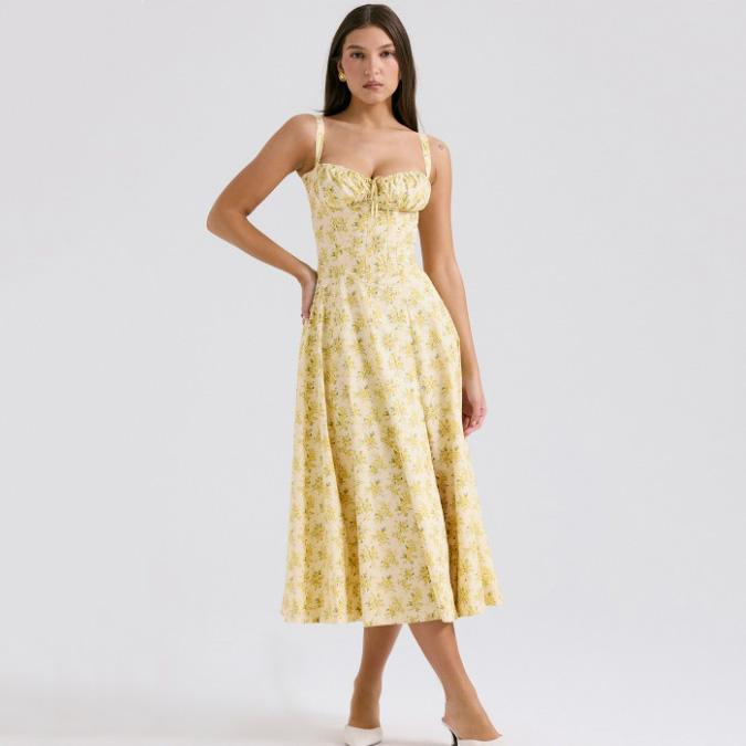 Women's Summer Dress Sexy Sleeveless Spaghetti Straps A-Line Midi Dress Side Slit Boho Holiday Beach Dresses