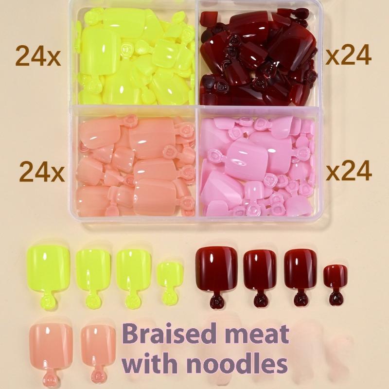 

96 Pcs 4 Grid Short Square False Toenail Tips Full Cover Artificial Fake Toenail Acrylic Foot Nail Art Tip Extension Wearable