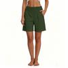 Women's Casual High Waist Elastic Shorts with Pockets Comfortable Lightweight Soft Fabric Mid Length Lounge Shorts for Daily Wear