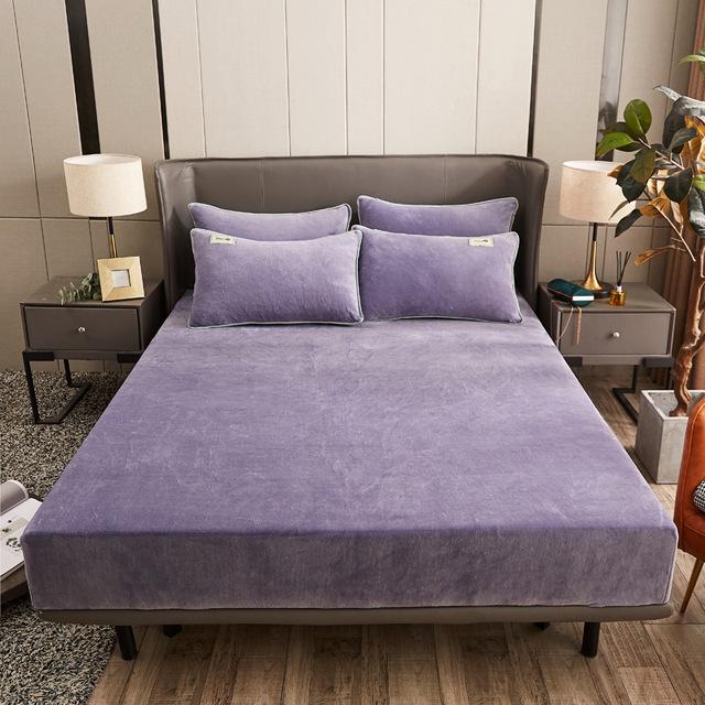 5 Different Sizes Fitted Sheet Solid Color Flannel Elastic Band Fitted Sheet Mattress Protector Cover Velvet Bedspread Bedding
