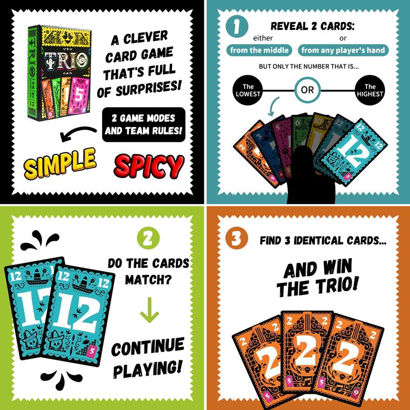 TRIO Strategisches Kartenspiel Spielzeug für Familienfeier Kartenspiel Zuordnungsspaß 3-6 Spieler Spiel Unterhaltung für alle Altersgruppen Geschenke