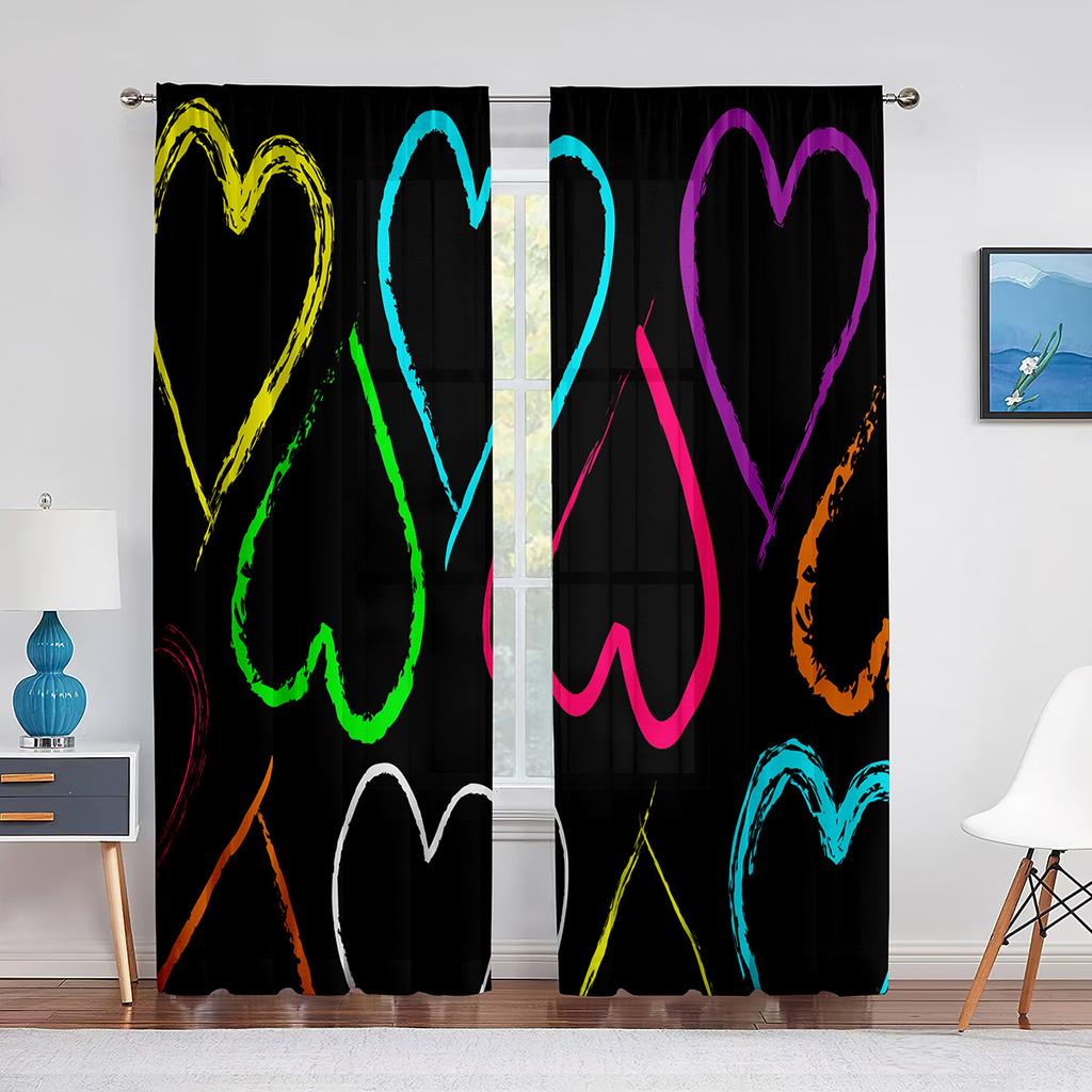 Valentine's Day with Love Hearts Pink Sheer Voile Curtains for Living Room Bedroom Kids Room Decor Tulle Window Treatment Drapes
