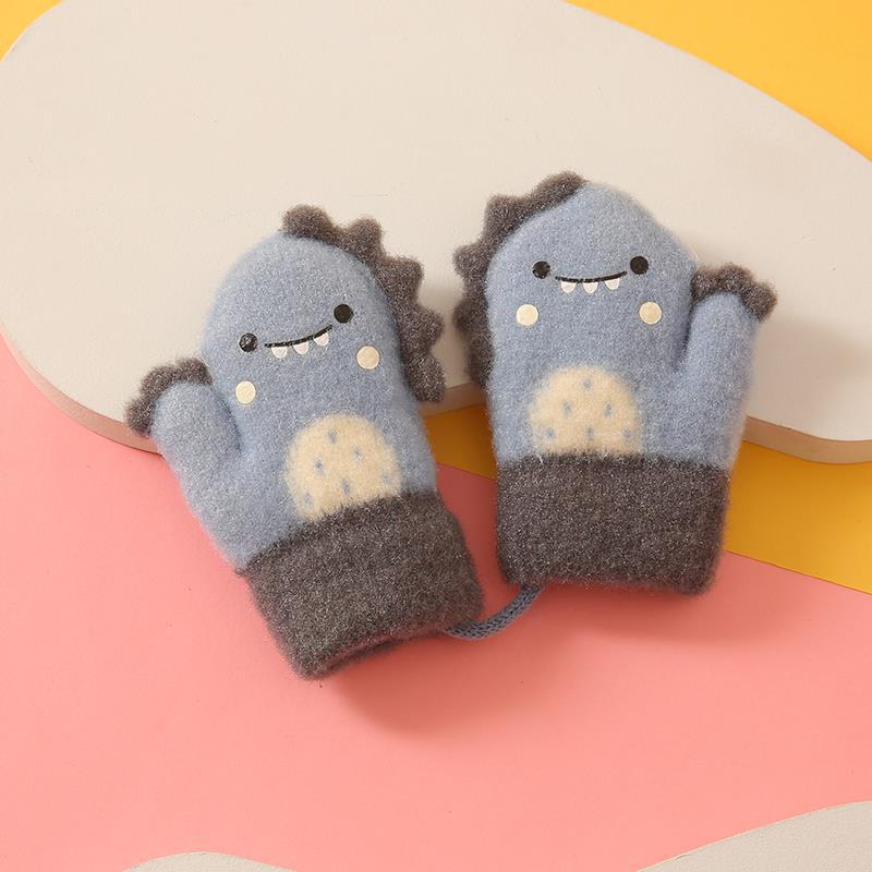 

Winter Children s Cartoon All Inclusive Finger Knitted Gloves One Size синій