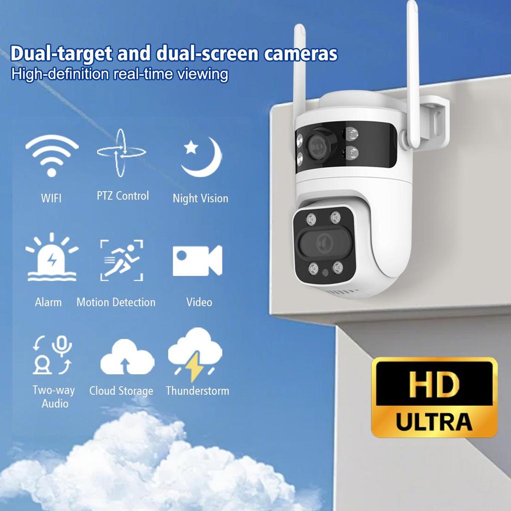 CB03 360° Rotating Dual-Lens Waterproof Wireless Outdoor PTZ Camera with Dual-Screen HD Monitor