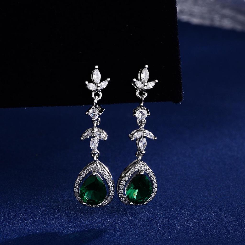 Emerald Diamond Water Drop Square Stud Earrings: Elegant Retro Fashion for Women