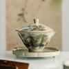 Jingdezhen Keramische Theekop met Bamboe Deksel, Traditioneel Handgemaakt Theeservies, Enkele Kom, Kung Fu Thee met Deksel, Sancai Gaiwan