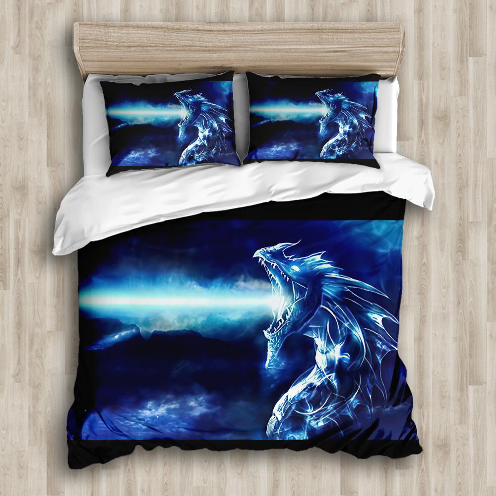 Sada povlečení s drakem King Queen Twin Full Size 3D potisk Obrovský létající drak Šedá Červená barva pro chlapce dívky Polyesterová sada povlečení