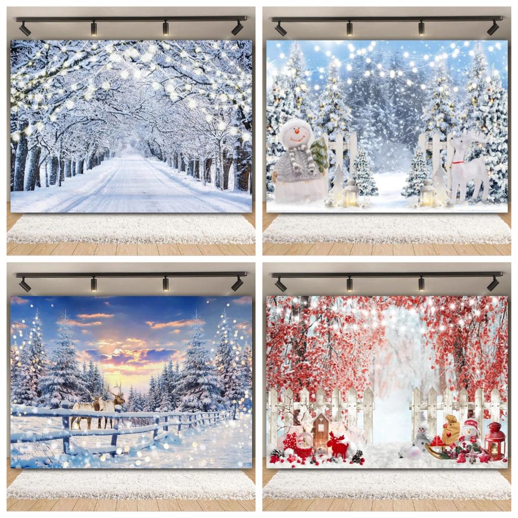 Winter Forest Scene Backdrop for Photography Snow Snowflake Xmas Tree Natural Landscape Christmas Baby Portrait Photo Background