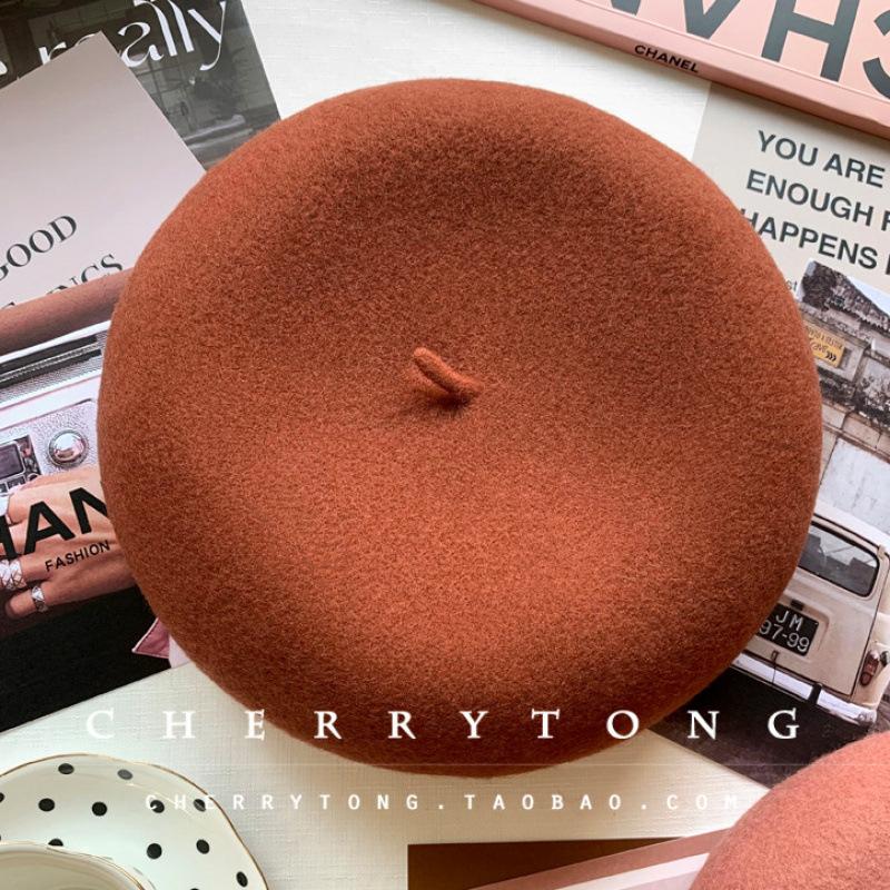 

Осенне-зимний кашемировый берет однотонный шерстяной зимний ретро теплый шляпа художника шерстяная шляпа-бутон женская average size кирпич красный