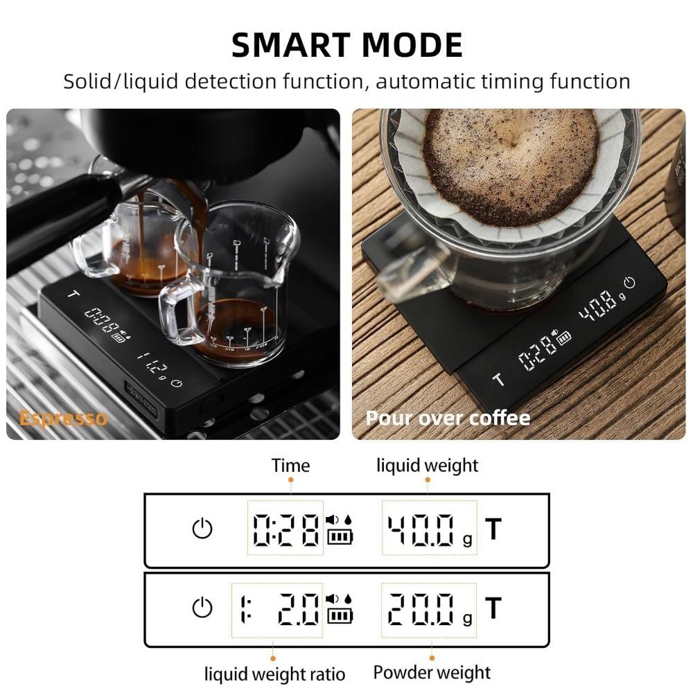 Kitchen Digital Coffee Scale 2kg/0.1g Rechargeable Espresso Scale High Precision Cycle Electronic Scale Home Barista Accessories