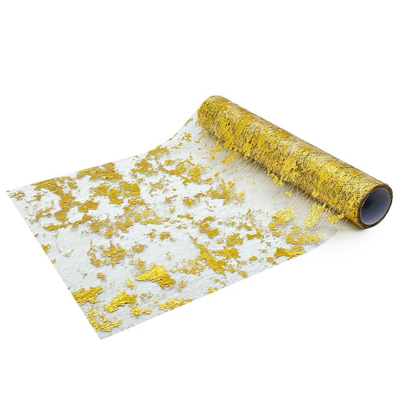 5 yardů třpytivý zlatý běhoun na stůl Horká ražba třpytivá bronzová fólie Síťovaný role Ubrousek na stůl Sprcha pro miminko Párty Svatba Vánoční dekor