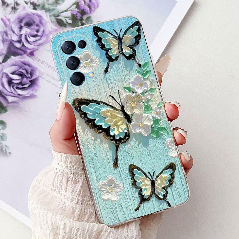 For Oppo Reno5 5G Case Stylish Flower Butterfly Soft Silicone Case For Oppo Reno5 Reno 5 K 5K Cases CPH2145 Cover Coque Bumper