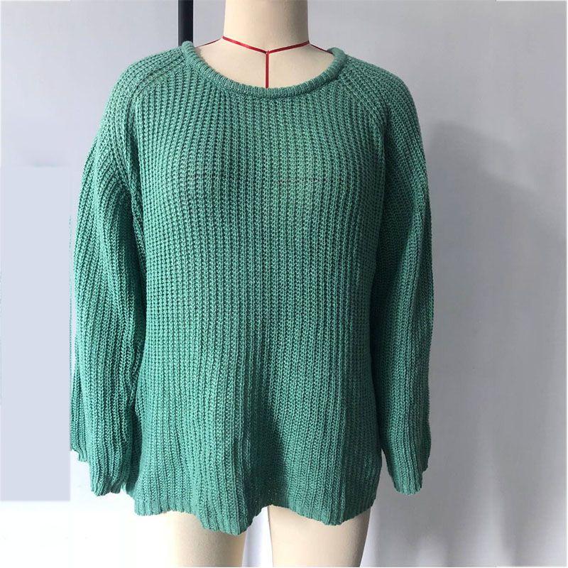 Accogliente Maglione Pullover Autunnale e Invernale a Manica Lunga con Scollo Rotondo in tinta unita