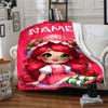 Strawberry Shortcake Character With Red Hair And A Pink Dress On A Polka Dot Background With The Word Above Her Throw Customizable Blanket