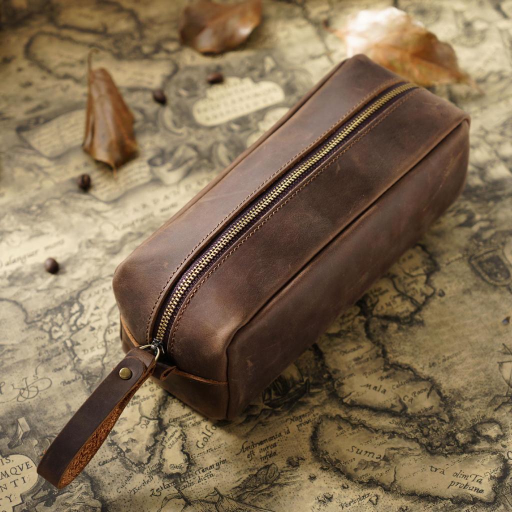 Retro Crazy Horse Leather Large Capacity Pencil Case