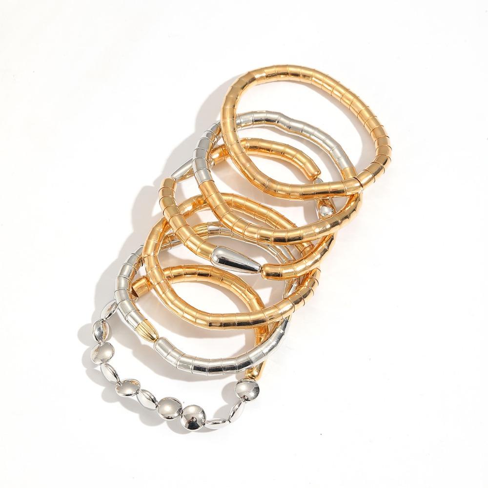 Layered Beads Necklace Bracelet Set Stackable Woven Bangle Simple Elastic Bracelet Gift Bracelet