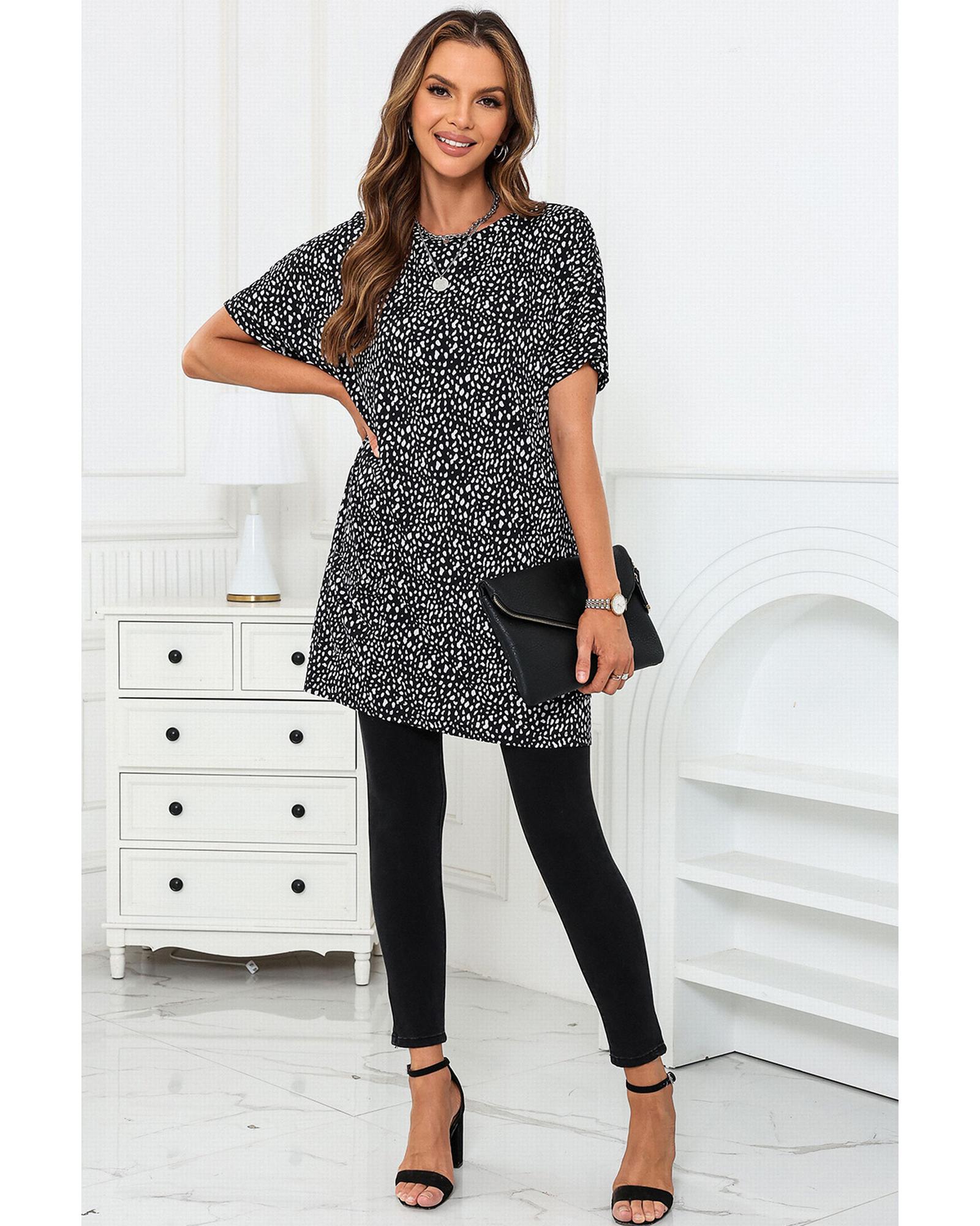 

Azura Exchange Leopard Print Tunic Top L чорний