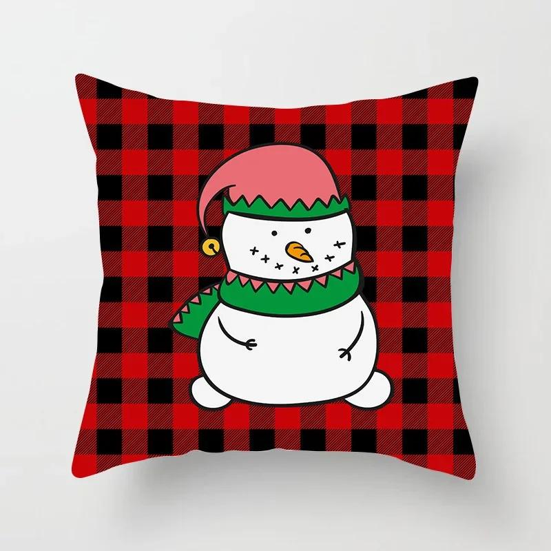 Christmas Decoration Black and Red Checkered Printed Cushion Cover for Home Living Room Sofa  Pillowcase 45 * 45cm
