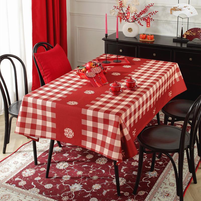 Polyester Printed Wedding Wedding Happy Character Red Festive Wedding Room Decoration Coffee Table Tablecloth Waterproof Dining Table Cloth